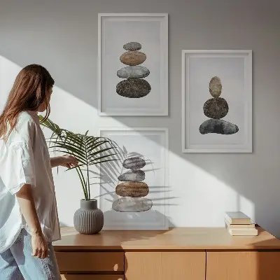 Minimalističko boho kamenje triptih u okviru