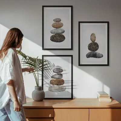 Minimalističko boho kamenje triptih u okviru