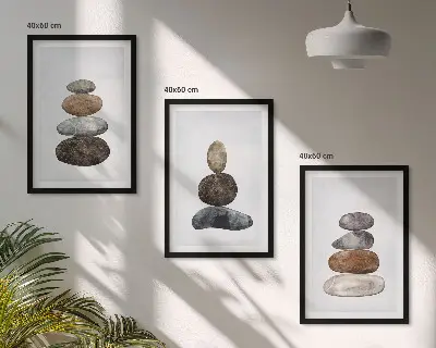 Minimalističko boho kamenje triptih u okviru