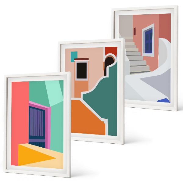 Set 3 slike u okviru Šarene ilustracije zgrada