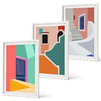 Šarene ilustracije zgrada set od 3 slike u okviru