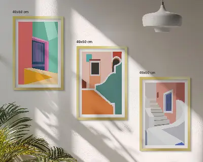 Šarene ilustracije zgrada set od 3 slike u okviru