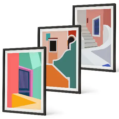 Šarene ilustracije zgrada set od 3 slike u okviru