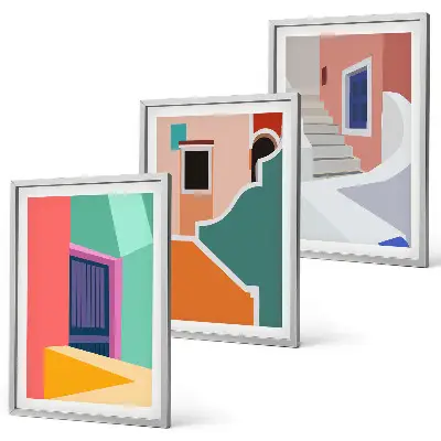 Šarene ilustracije zgrada set od 3 slike u okviru