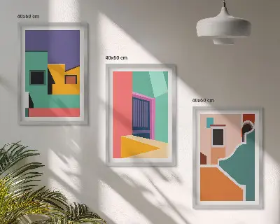 Šarene ilustracije grada triptih u okviru