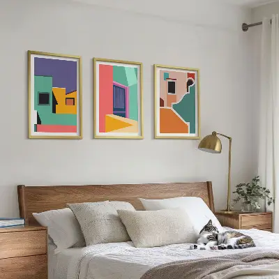 Šarene ilustracije grada triptih u okviru