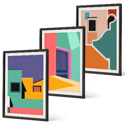 Šarene ilustracije grada triptih u okviru