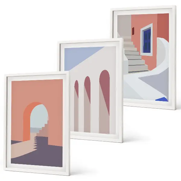 Minimalističke arhitektonske ilustracije triptih u okviru