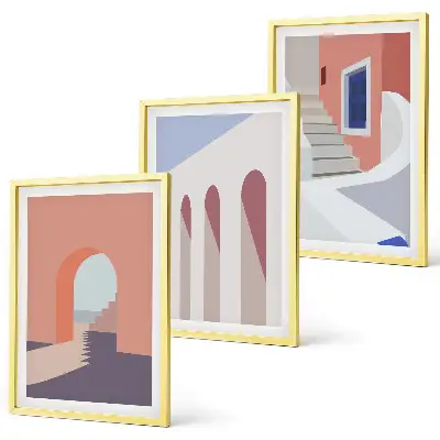 Minimalističke arhitektonske ilustracije triptih u okviru