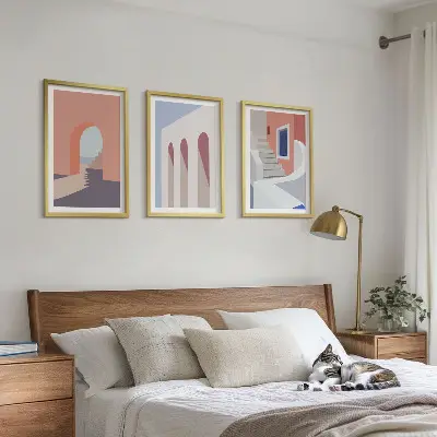Minimalističke arhitektonske ilustracije triptih u okviru