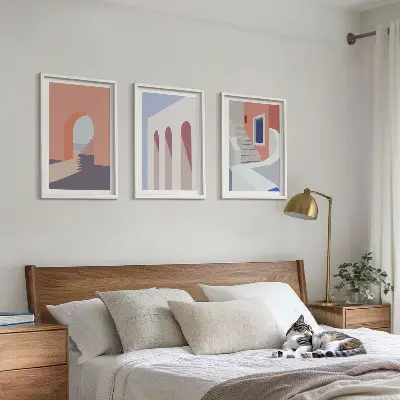 Minimalističke arhitektonske ilustracije triptih u okviru