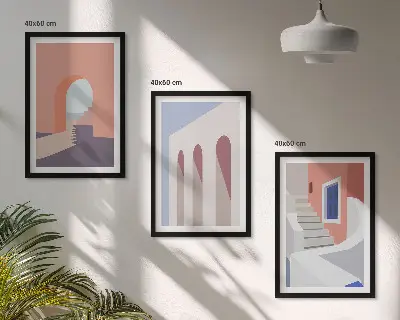 Minimalističke arhitektonske ilustracije triptih u okviru