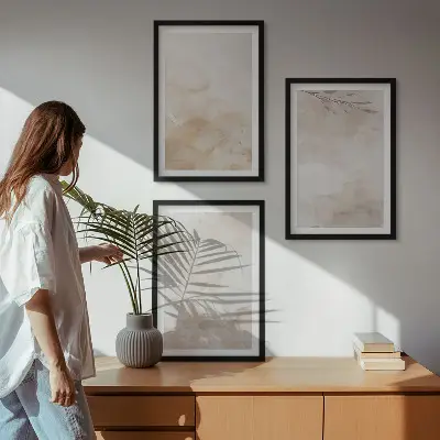 Akvarel pastelno lišće triptih u okviru