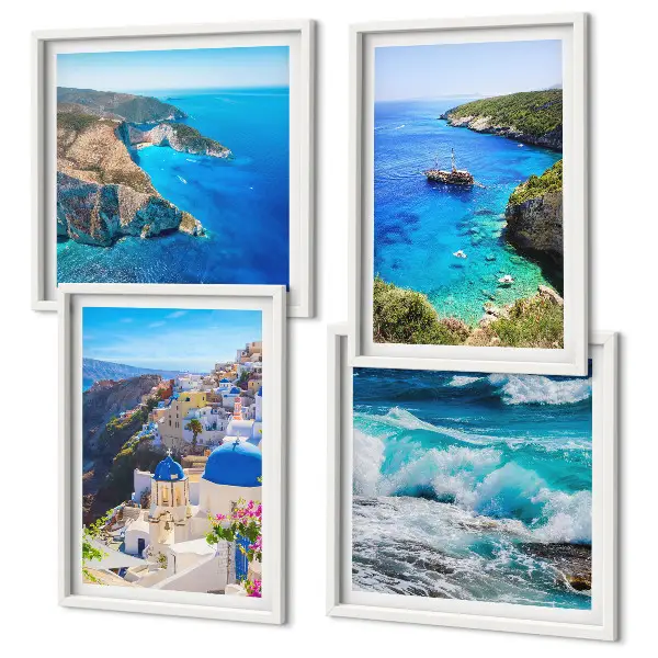 Komplet slika za spavaću sobu s motivom grčkog pogleda na Santorini i Oiu