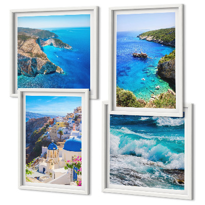 Komplet slika za spavaću sobu Grčki pogled na Santorini i Oiu