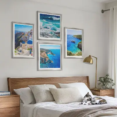 Komplet slika za spavaću sobu s motivom grčkog pogleda na Santorini i Oiu