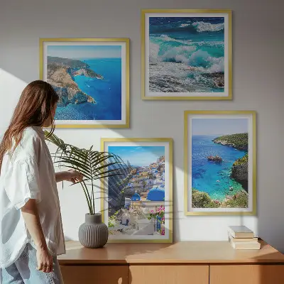 Komplet slika za spavaću sobu s motivom grčkog pogleda na Santorini i Oiu
