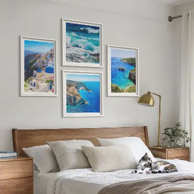 Komplet slika za spavaću sobu s motivom grčkog pogleda na Santorini i Oiu