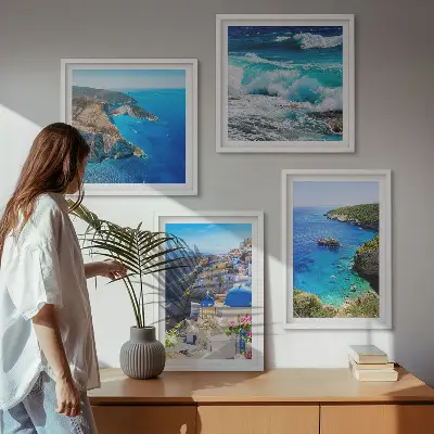 Komplet slika za spavaću sobu s motivom grčkog pogleda na Santorini i Oiu