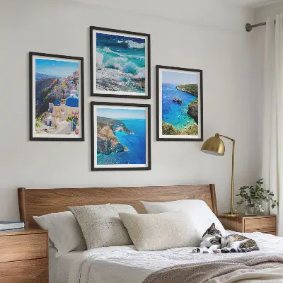 Komplet slika za spavaću sobu s motivom grčkog pogleda na Santorini i Oiu