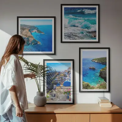 Komplet slika za spavaću sobu s motivom grčkog pogleda na Santorini i Oiu