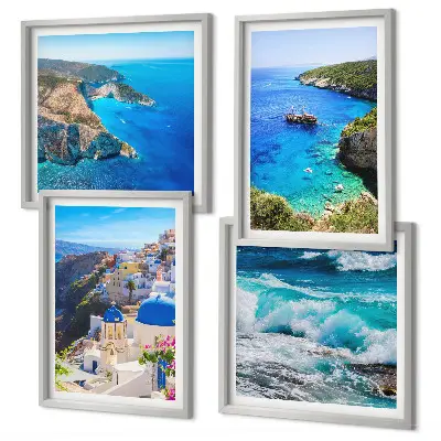 Komplet slika za spavaću sobu s motivom grčkog pogleda na Santorini i Oiu