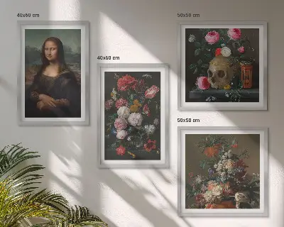 Lubanja Mona Lise s vintage cvijećem set od 4 slike u okviru