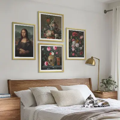 Lubanja Mona Lise s vintage cvijećem set od 4 slike u okviru