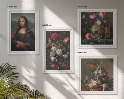 Set 4 slike u okviru Lubanja Mona Lise s vintage cvijećem
