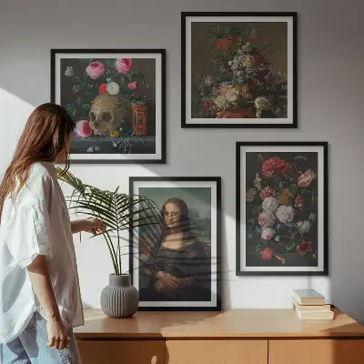 Lubanja Mona Lise s vintage cvijećem set od 4 slike u okviru