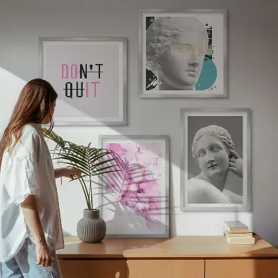 Komplet slika za spavaću sobu s motivom apstraktne skulpture u akvarelu