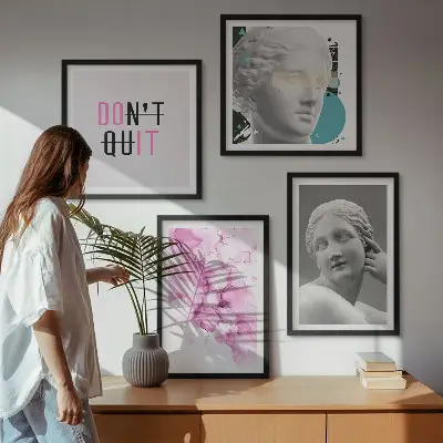 Komplet slika za spavaću sobu s motivom apstraktne skulpture u akvarelu