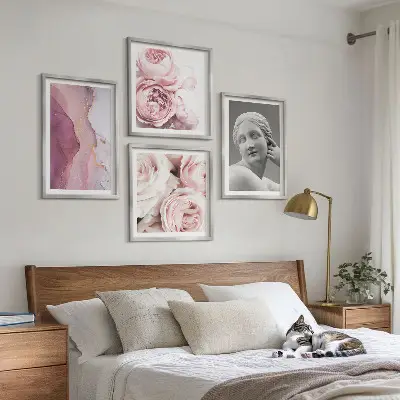Skulptura žene od božura set od 4 slike u okviru