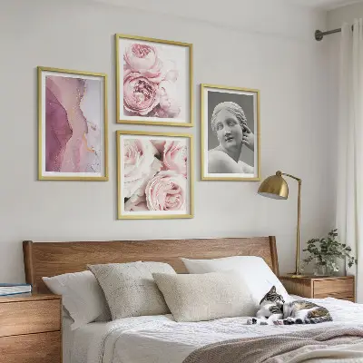 Skulptura žene od božura set od 4 slike u okviru
