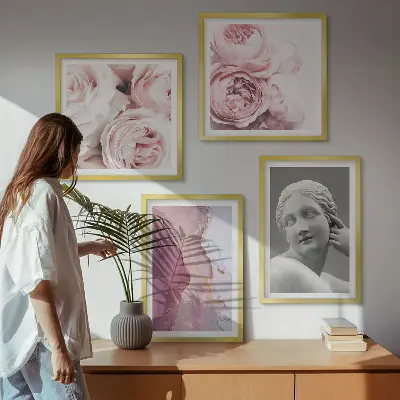 Skulptura žene od božura set od 4 slike u okviru