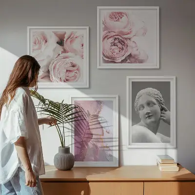 Skulptura žene od božura set od 4 slike u okviru