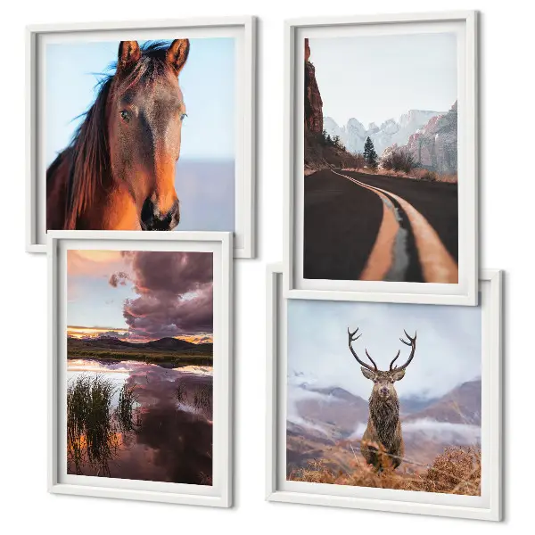 Set od 4 slike u okviru planinski krajolici s motivima sobova i konja