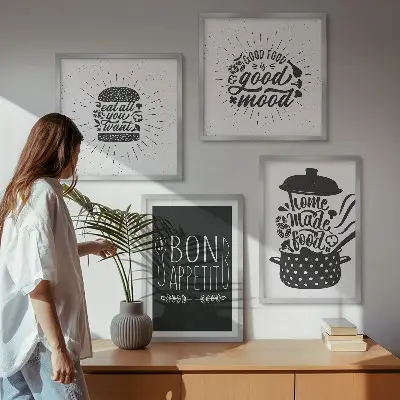Dekorativni komplet slika za zid s grafičkim sloganima za hranu i kulinarske proizvode