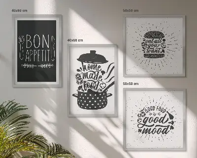 Dekorativni komplet slika za zid s grafičkim sloganima za hranu i kulinarske proizvode