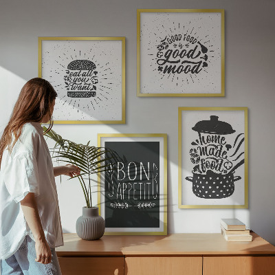 Dekorativni komplet slika za zid Grafički slogani za hranu i kulinarske proizvode