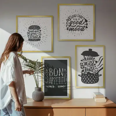 Dekorativni komplet slika za zid s grafičkim sloganima za hranu i kulinarske proizvode