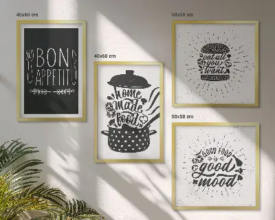 Dekorativni komplet slika za zid s grafičkim sloganima za hranu i kulinarske proizvode