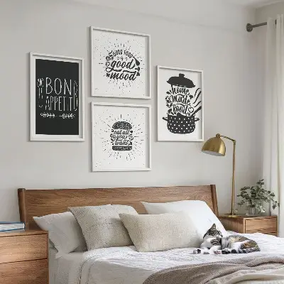 Dekorativni komplet slika za zid s grafičkim sloganima za hranu i kulinarske proizvode