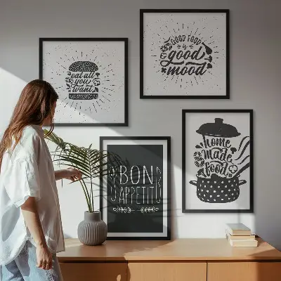Dekorativni komplet slika za zid s grafičkim sloganima za hranu i kulinarske proizvode