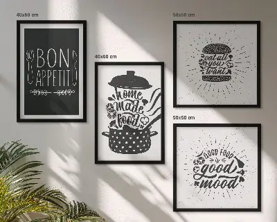 Dekorativni komplet slika za zid s grafičkim sloganima za hranu i kulinarske proizvode