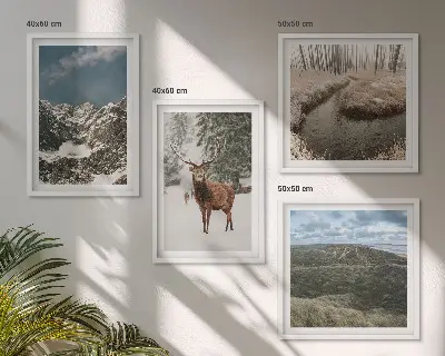 Set 4 slike u okviru planinski šumski krajolik sa jelenom