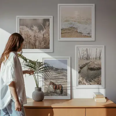 Dekorativni komplet zidnih slika s motivom konja u krajoliku morske trave i šume