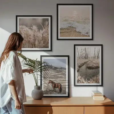 Dekorativni komplet zidnih slika s motivom konja u krajoliku morske trave i šume