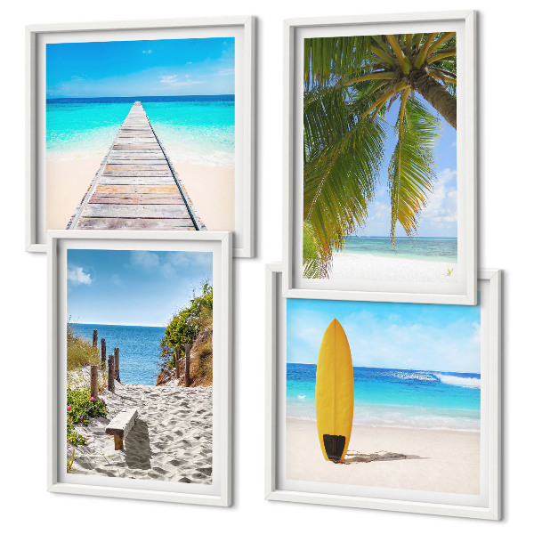 Set 4 slike u okviru Pogled na odmor na plažu, palme