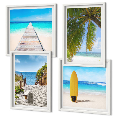 Set 4 slike u okviru Pogled na odmor na plažu, palme